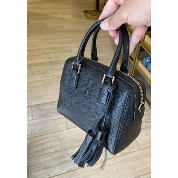 Tory Burch Thea Womens Pink Pebbled Leather Mini Web Satchel Handbag 87899 NWT - Picture 4 of 7